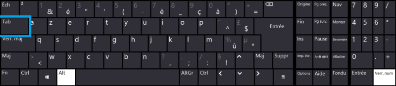 La touche TAB (pour "Tabulation") est située à gauche sur votre clavier