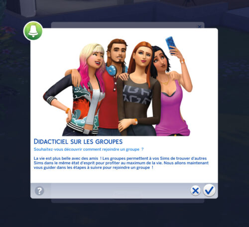Les nouveautés des Sims 4 Vivre Ensemble sont décrites dans les didacticiels du jeu