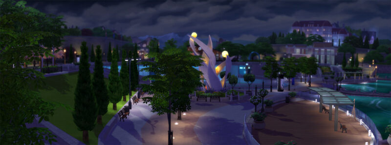 De nuit, le nouveau mondes des Sims 4 Vivre Ensemble offre un joli spectacle...