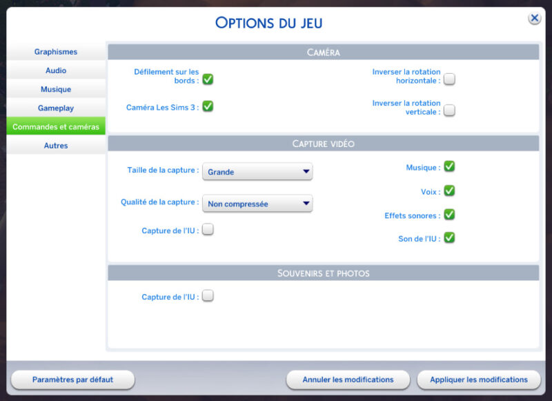 Pour ce tutoriel, faisons un passage par les options des Sims 4 pour paramétrer l'enregistrement des vidéos